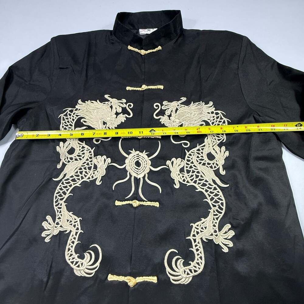 Jin Yue Fu Shi Black Gold Dragon Embroidered Tang Suit Kung Fu Jacket Size XXXL - Picture 6 of 9